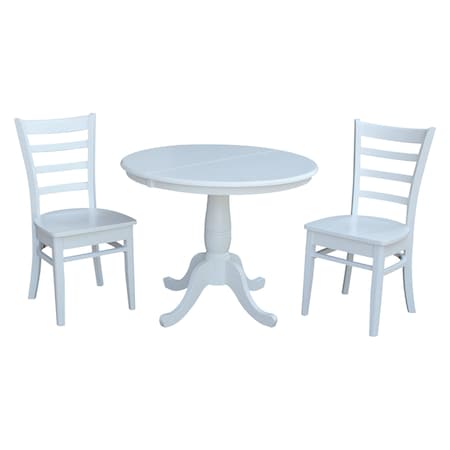 International Concepts Round 36 in Round Extension Dining Table with 2 Emily Chairs, White, 36 in W, 48 in L, 28.9 in H K08-36RXT-C617-2
